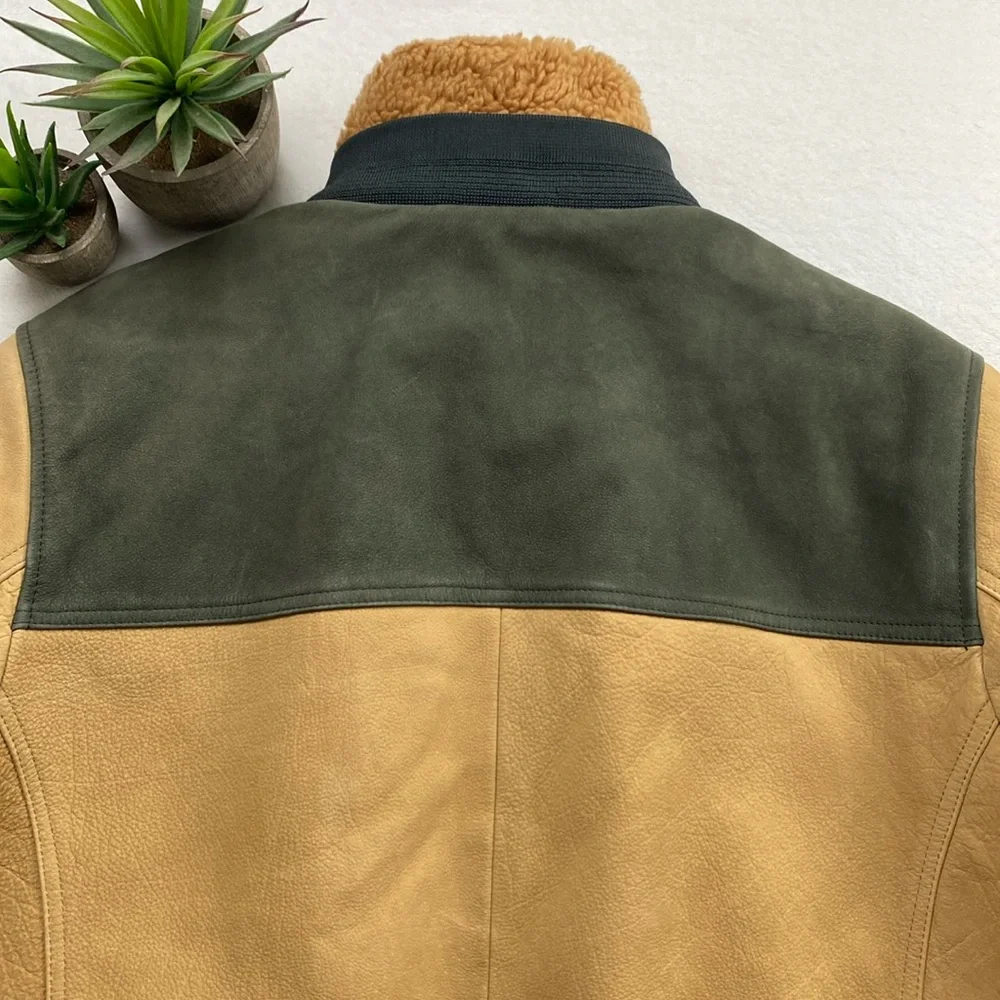 Scotch & Soda Buffalo Leather Removable Faux Shearling Aviator Bomber Jacket - Picture 7 of 16
